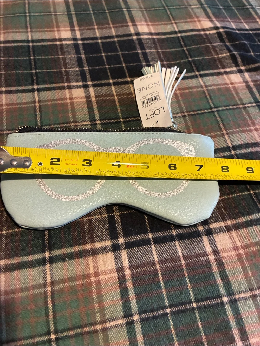 LOFT Mint Blue Faux Leather Sunglasses Pouch with Tassel